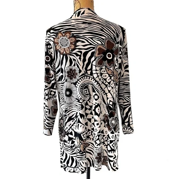 Chico’s Additions open long cardigan floral geometric jersey sz 1 or 2 - Picture 3 of 10